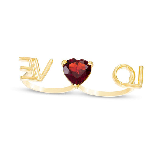 10.0mm Heart-Shaped Garnet "LOVE" Script Ring in Sterling Silver with Solid 14K Gold Plate