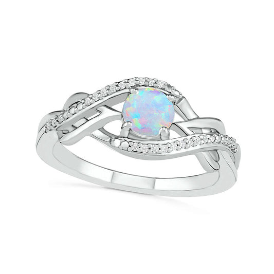 5.0mm Lab-Created Opal and 0.05 CT. T.W. Diamond Layered Infinity Braid Ring in Sterling Silver