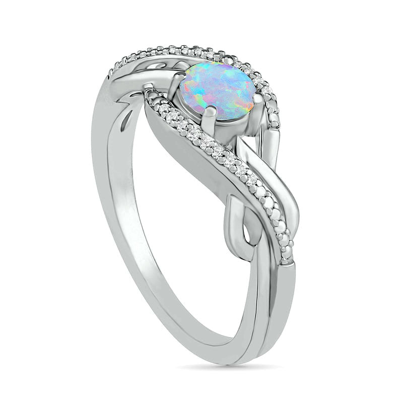 5.0mm Lab-Created Opal and 0.05 CT. T.W. Diamond Layered Infinity Braid Ring in Sterling Silver