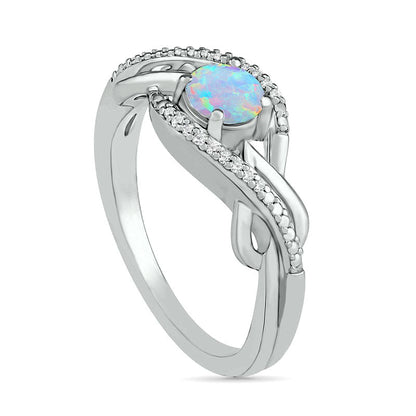 5.0mm Lab-Created Opal and 0.05 CT. T.W. Diamond Layered Infinity Braid Ring in Sterling Silver