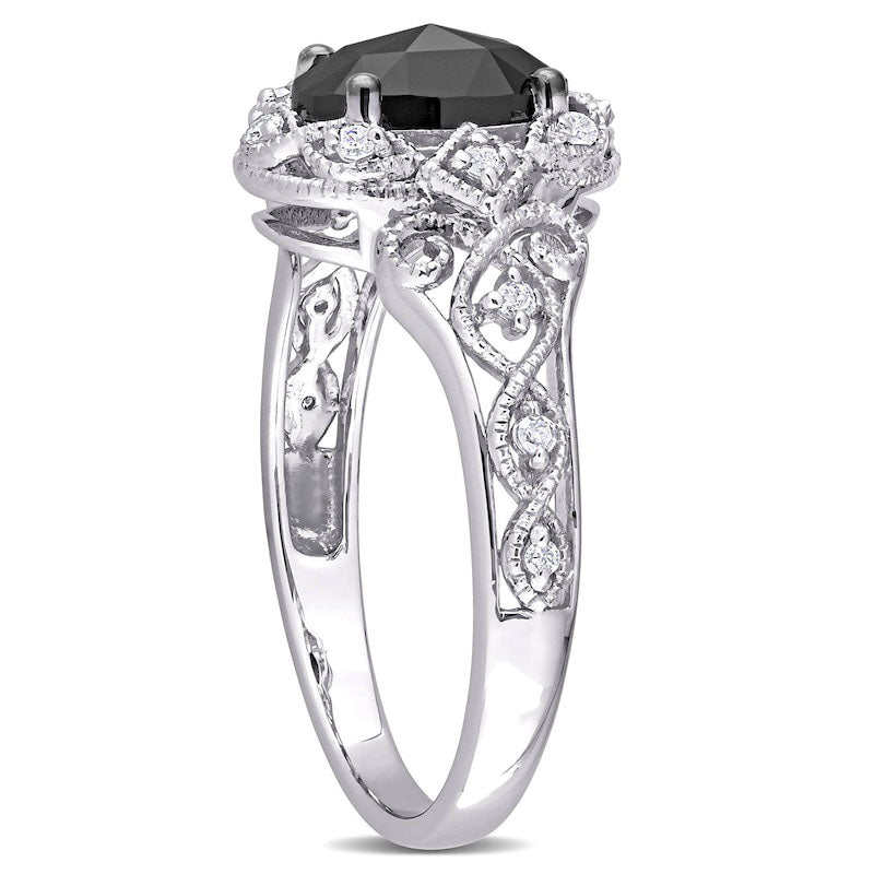 1.0 CT. T.W. Enhanced Black and White Natural Diamond Frame Antique Vintage-Style Engagement Ring in Solid 10K White Gold