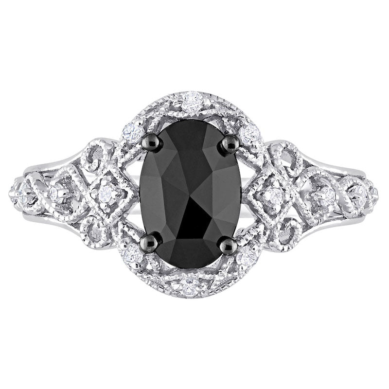 1.0 CT. T.W. Enhanced Black and White Natural Diamond Frame Antique Vintage-Style Engagement Ring in Solid 10K White Gold