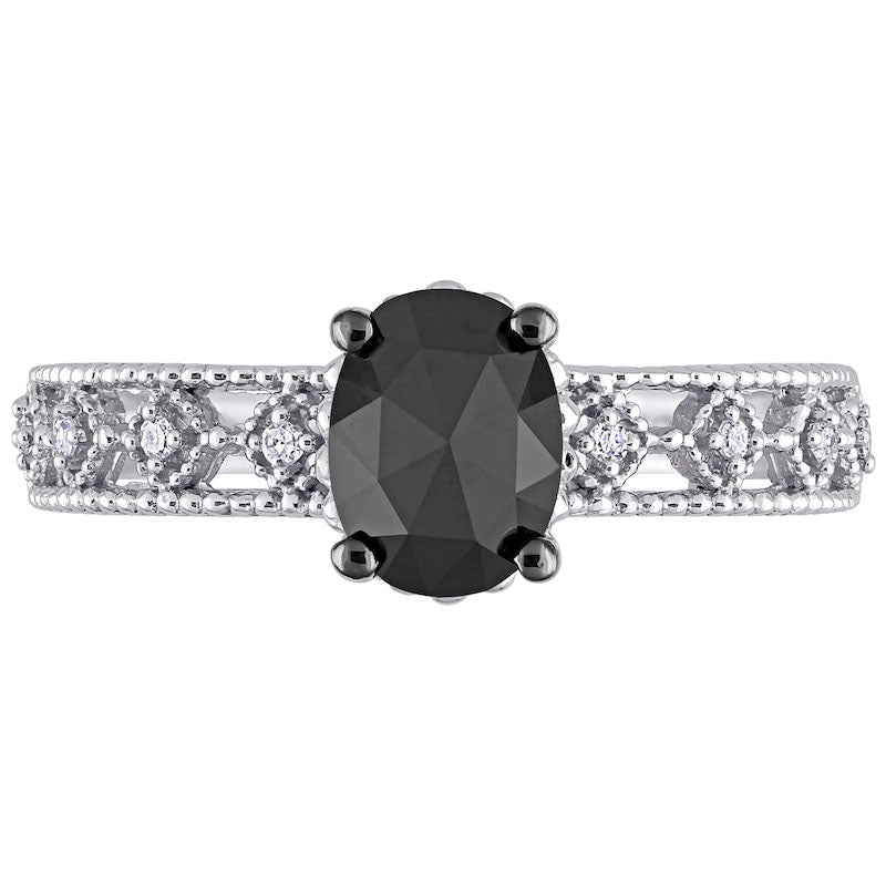 1.0 CT. T.W. Enhanced Black and White Natural Diamond Antique Vintage-Style Engagement Ring in Solid 10K White Gold