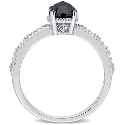 1.0 CT. T.W. Enhanced Black and White Natural Diamond Antique Vintage-Style Engagement Ring in Solid 10K White Gold