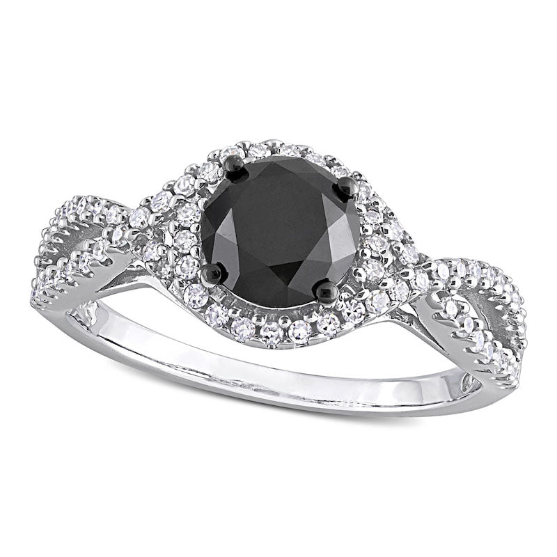 1.75 CT. T.W. Enhanced Black and White Natural Diamond Twist Shank Engagement Ring in Solid 10K White Gold