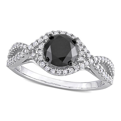 1.75 CT. T.W. Enhanced Black and White Natural Diamond Twist Shank Engagement Ring in Solid 10K White Gold