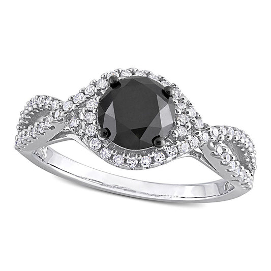 1.75 CT. T.W. Enhanced Black and White Natural Diamond Twist Shank Engagement Ring in Solid 10K White Gold