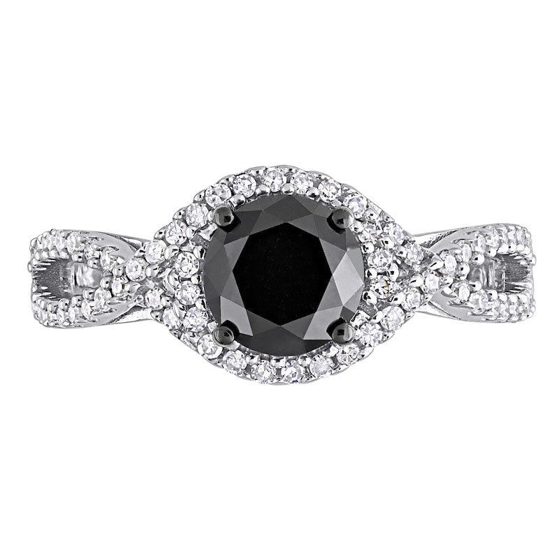 1.75 CT. T.W. Enhanced Black and White Natural Diamond Twist Shank Engagement Ring in Solid 10K White Gold