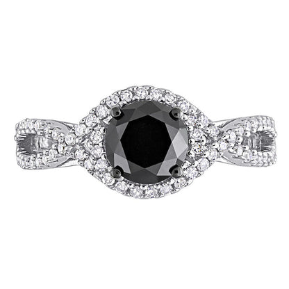 1.75 CT. T.W. Enhanced Black and White Natural Diamond Twist Shank Engagement Ring in Solid 10K White Gold