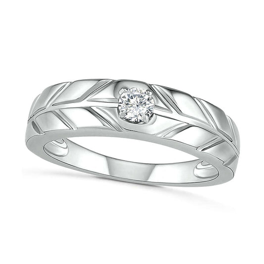 Men's 0.20 CT. Natural Clarity Enhanced Diamond Solitaire Textured Wedding Band in Solid 10K White Gold