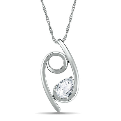 Pear-Shaped White Lab-Created Sapphire Cancer Zodiac Sign Pendant in Sterling Silver