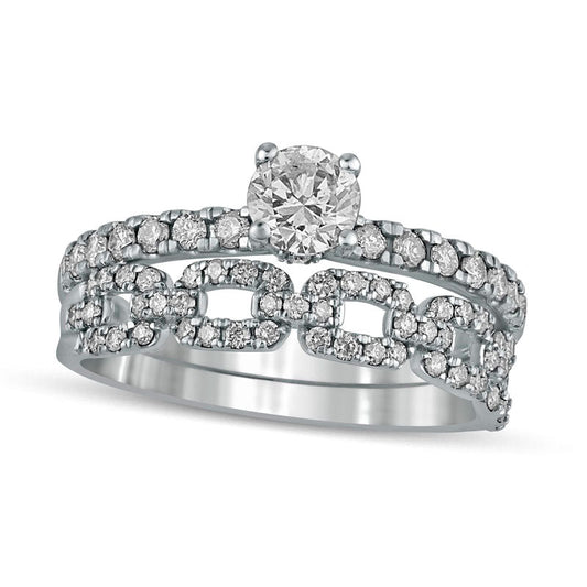 1.0 CT. T.W. Natural Diamond Rolo Chain Link Bridal Engagement Ring Set in Solid 10K White Gold