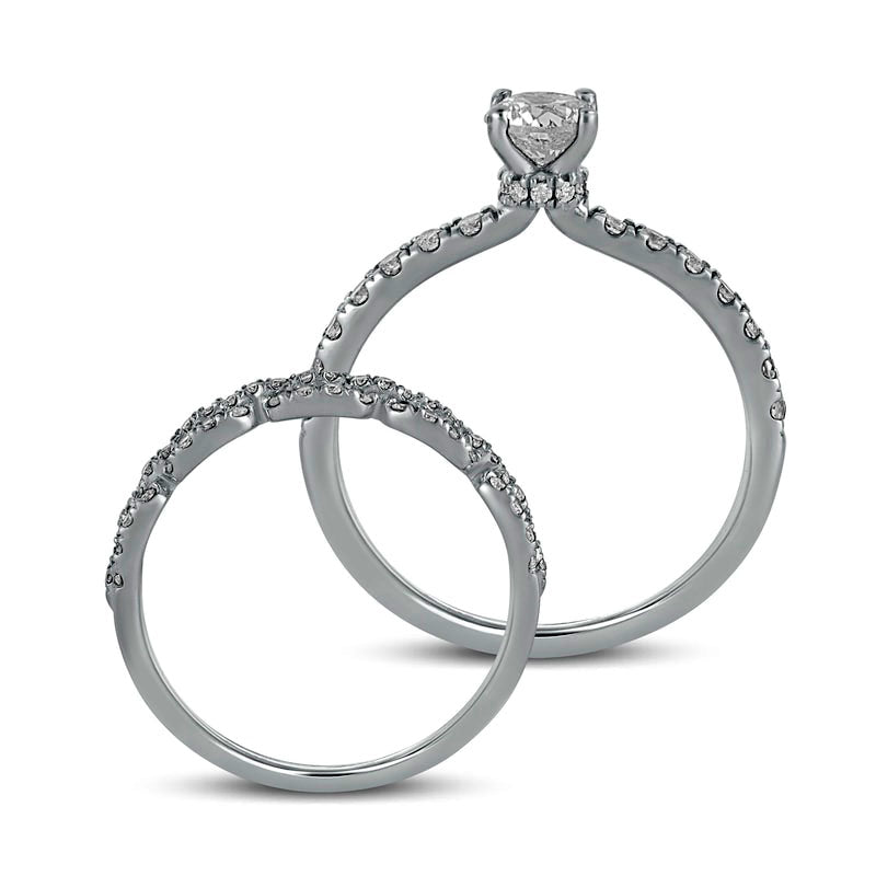 1.0 CT. T.W. Natural Diamond Rolo Chain Link Bridal Engagement Ring Set in Solid 10K White Gold