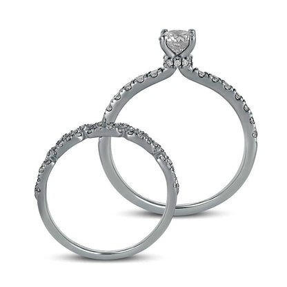 1.0 CT. T.W. Natural Diamond Rolo Chain Link Bridal Engagement Ring Set in Solid 10K White Gold