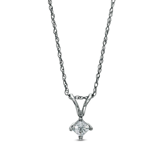 0.17 CT. Princess-Cut Natural Clarity Enhanced Solitaire Tilted Pendant in 14K White Gold (J/I3)