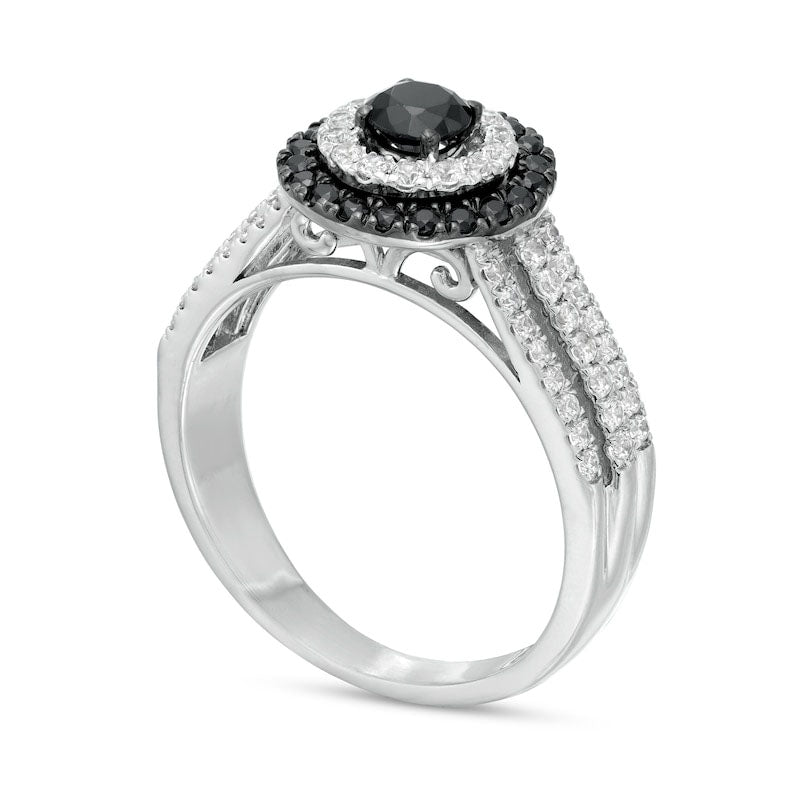 0.75 CT. T.W. Black Enhanced and White Natural Diamond Double Frame Multi-Row Engagement Ring in Solid 10K White Gold