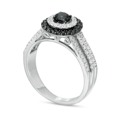 0.75 CT. T.W. Black Enhanced and White Natural Diamond Double Frame Multi-Row Engagement Ring in Solid 10K White Gold