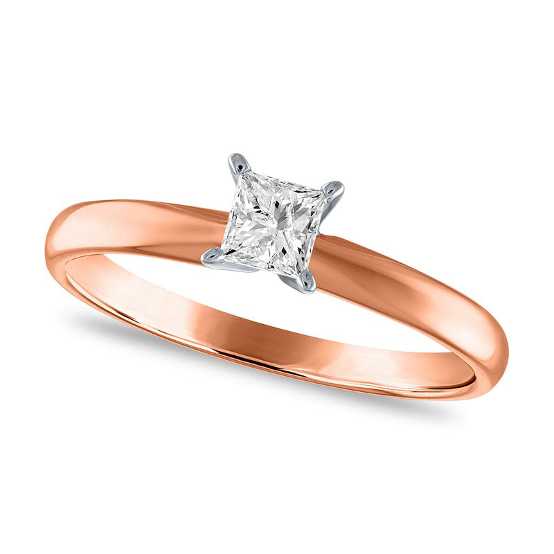 0.25 CT. Princess-Cut Natural Clarity Enhanced Diamond Solitaire Engagement Ring in Solid 14K Rose Gold (I/I2)