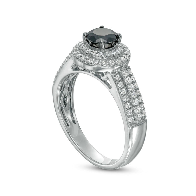 1.0 CT. T.W. Black Enhanced and White Natural Diamond Double Frame Multi-Row Engagement Ring in Solid 10K White Gold