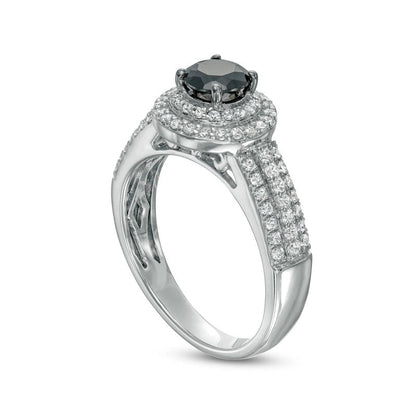 1.0 CT. T.W. Black Enhanced and White Natural Diamond Double Frame Multi-Row Engagement Ring in Solid 10K White Gold