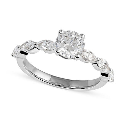 1.63 CT. T.W. Round and Marquise Natural Diamond Engagement Ring in Solid 14K White Gold
