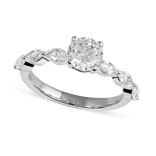 1.63 CT. T.W. Round and Marquise Natural Diamond Engagement Ring in Solid 14K White Gold