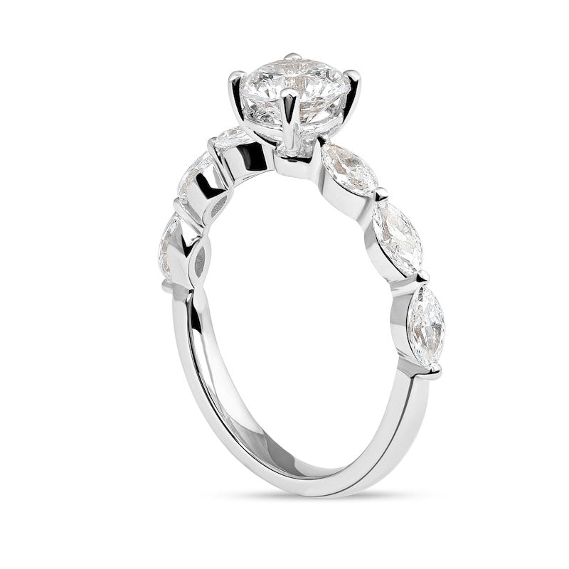 1.63 CT. T.W. Round and Marquise Natural Diamond Engagement Ring in Solid 14K White Gold
