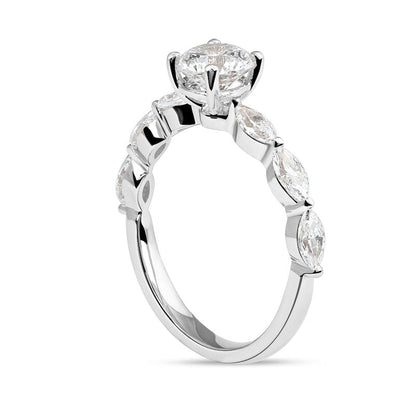1.63 CT. T.W. Round and Marquise Natural Diamond Engagement Ring in Solid 14K White Gold