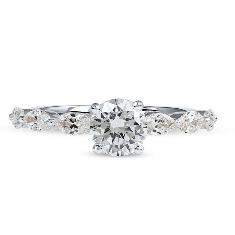1.63 CT. T.W. Round and Marquise Natural Diamond Engagement Ring in Solid 14K White Gold