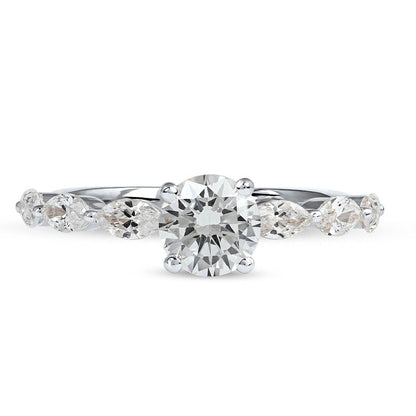 1.63 CT. T.W. Round and Marquise Natural Diamond Engagement Ring in Solid 14K White Gold