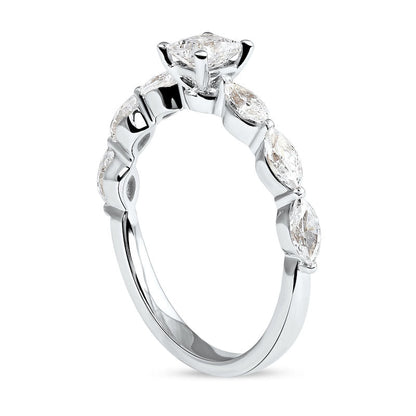 1.63 CT. T.W. Princess-Cut and Marquise Natural Diamond Engagement Ring in Solid 14K White Gold