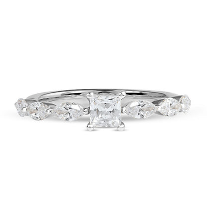 1.63 CT. T.W. Princess-Cut and Marquise Natural Diamond Engagement Ring in Solid 14K White Gold