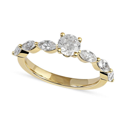 1.0 CT. T.W. Round and Marquise Natural Diamond Engagement Ring in Solid 14K Gold