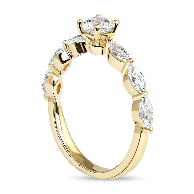 1.0 CT. T.W. Round and Marquise Natural Diamond Engagement Ring in Solid 14K Gold