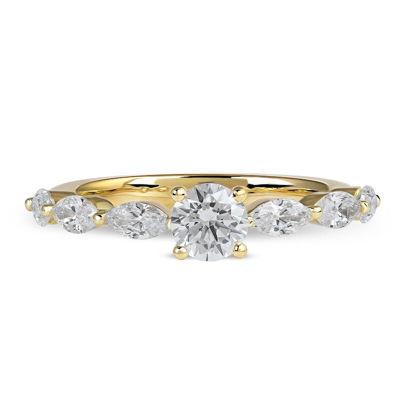 1.0 CT. T.W. Round and Marquise Natural Diamond Engagement Ring in Solid 14K Gold