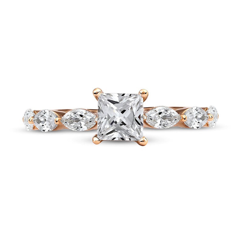 1.0 CT. T.W. Princess-Cut and Marquise Natural Diamond Engagement Ring in Solid 14K Rose Gold