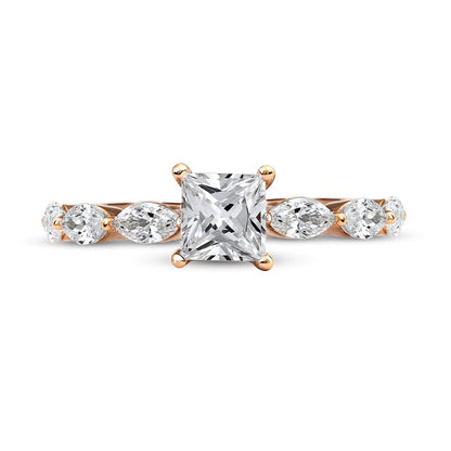 1.0 CT. T.W. Princess-Cut and Marquise Natural Diamond Engagement Ring in Solid 14K Rose Gold