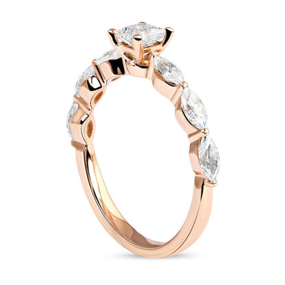 1.63 CT. T.W. Princess-Cut and Marquise Natural Diamond Engagement Ring in Solid 14K Rose Gold