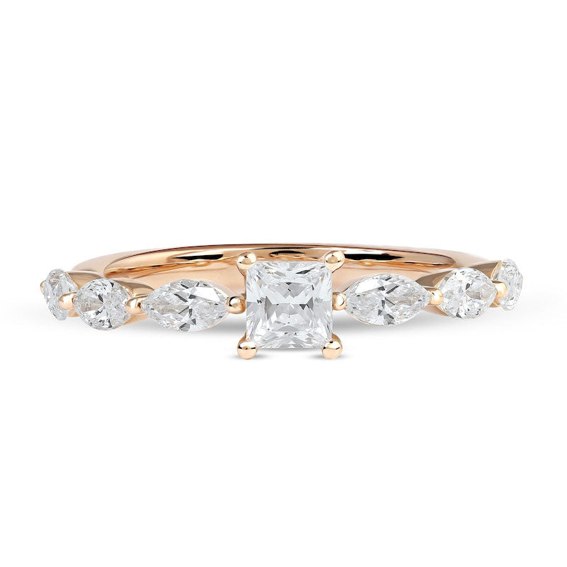 1.63 CT. T.W. Princess-Cut and Marquise Natural Diamond Engagement Ring in Solid 14K Rose Gold