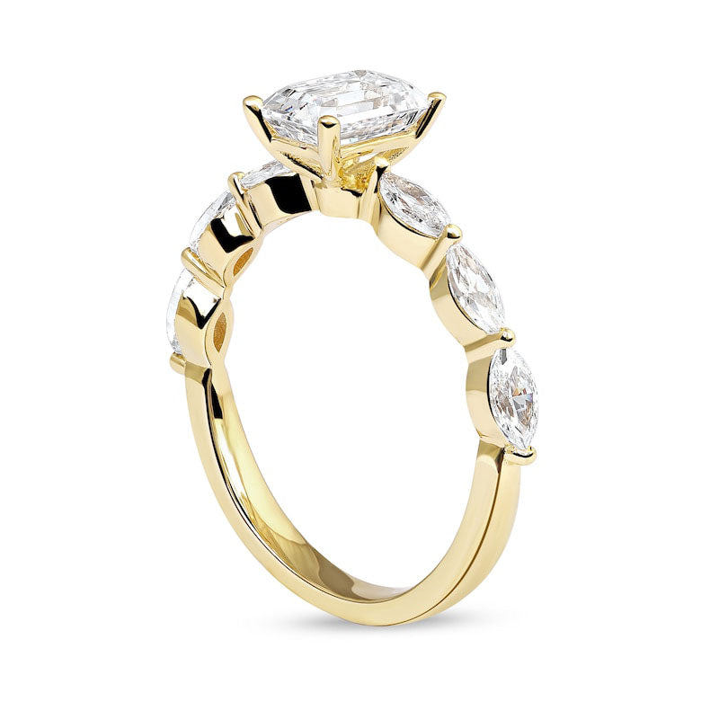 1.63 CT. T.W. Emerald-Cut and Marquise Natural Diamond Engagement Ring in Solid 14K Gold