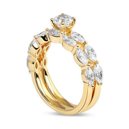 1.88 CT. T.W. Round and Marquise Natural Diamond Bridal Engagement Ring Set in Solid 14K Gold