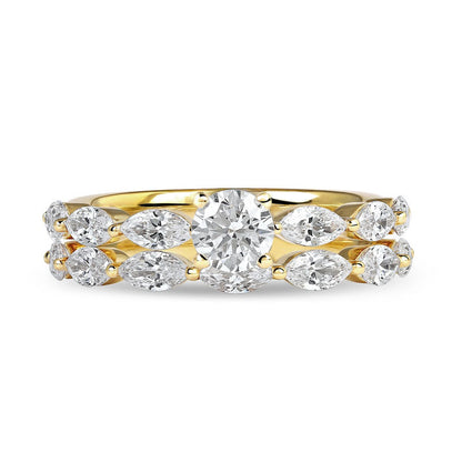 1.88 CT. T.W. Round and Marquise Natural Diamond Bridal Engagement Ring Set in Solid 14K Gold