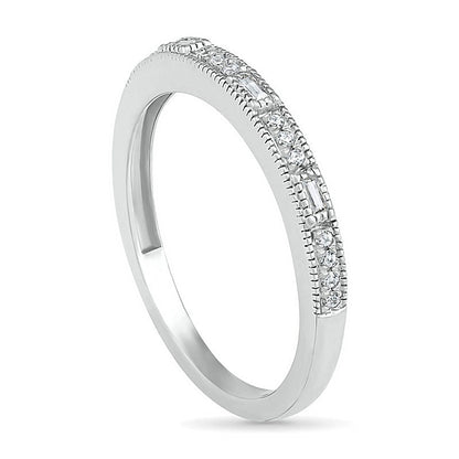 0.10 CT. T.W. Baguette and Round Natural Diamond Antique Vintage-Style Anniversary Band in Solid 10K White Gold
