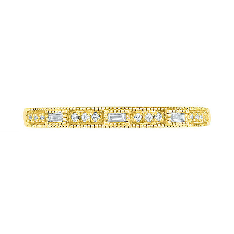 0.10 CT. T.W. Baguette and Round Natural Diamond Antique Vintage-Style Anniversary Band in Solid 10K Yellow Gold