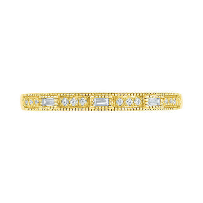0.10 CT. T.W. Baguette and Round Natural Diamond Antique Vintage-Style Anniversary Band in Solid 10K Yellow Gold