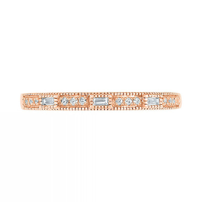 0.10 CT. T.W. Baguette and Round Natural Diamond Antique Vintage-Style Anniversary Band in Solid 10K Rose Gold