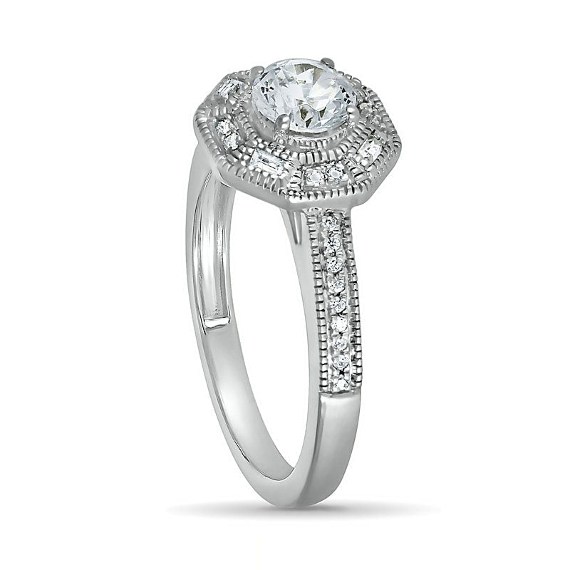 0.75 CT. T.W. Baguette and Round Natural Diamond Octagonal Frame Antique Vintage-Style Bridal Engagement Ring Set in Solid 10K White Gold