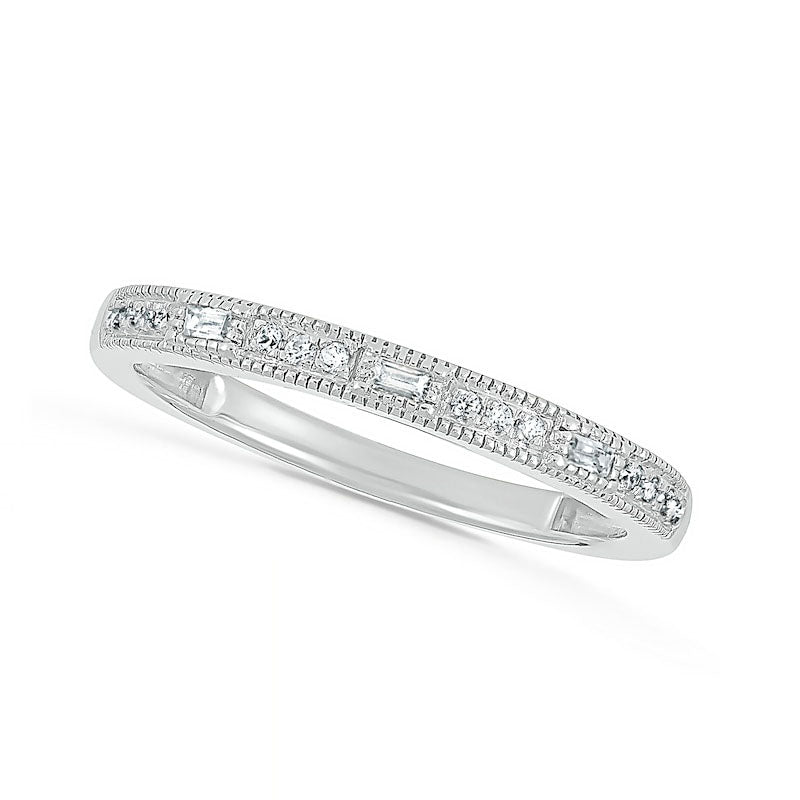 0.75 CT. T.W. Baguette and Round Natural Diamond Octagonal Frame Antique Vintage-Style Bridal Engagement Ring Set in Solid 10K White Gold