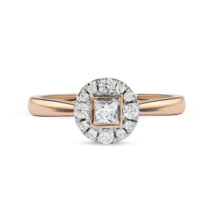 0.33 CT. T.W. Princess-Cut Natural Diamond Round Frame Engagement Ring in Solid 10K Rose Gold (I/I3)