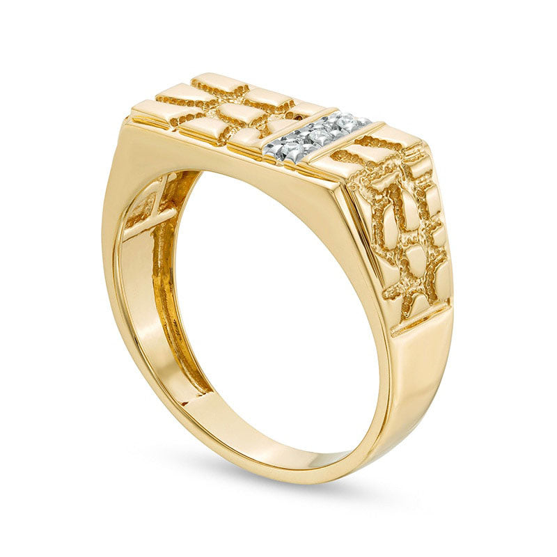 Men's Natural Diamond Accent Rectangle-Top Nugget Ring in Solid 10K Yellow Gold